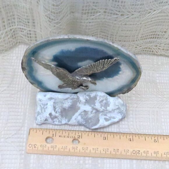 Vintage Tea Light Holder with Blue Agate Geode & Pewter Eagle Americana Souvenir - Picture 5 of 7
